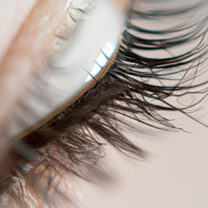 A macro close-up of a single eyelash with mascara on it.