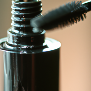 A close-up of a tube of mascara, with the focus on the glossy sheen of the bottle.
