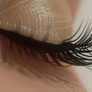 Suggested Prompt: Close-up of a set of long, thin eyelashes with a hint of mascara.
