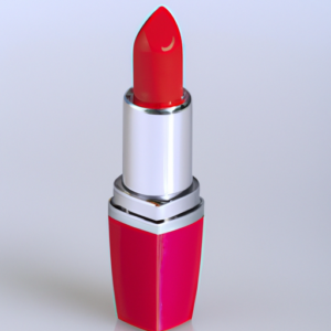 A bright red lipstick tube with a glossy, shimmering finish.