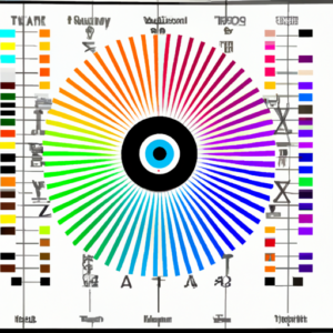 A colorful eye chart with different shades of mascara spread across the wheel.