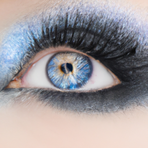 Suggested Prompt: A close-up of an eye with dramatic blue and grey eyeshadow.