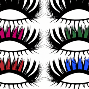 A pair of eyelashes in an array of different lengths, shapes, and colors.