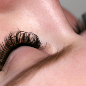 A pair of eyelashes curling up to create an arch.