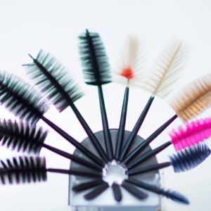 A close up of a variety of colorful mascaras arranged in a fan shape.