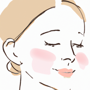 A woman's face with a light pink blush on the cheeks.