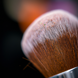 Suggestion: A close up of a professional makeup brush with a focus on the bristles.