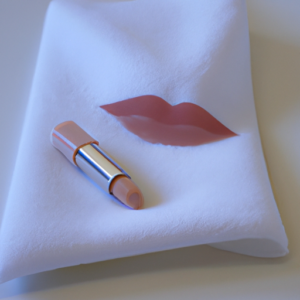 A pair of lips with a neutral color lipstick, and a makeup remover wipe next to them.