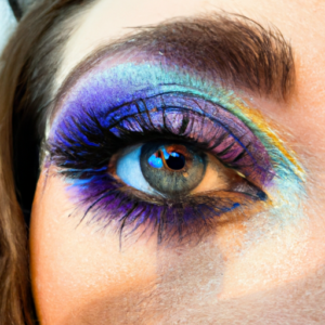 A close-up of a colorful eye with a perfectly defined cut crease.
