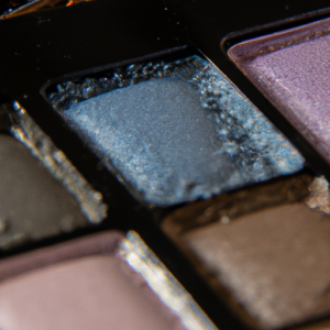 Prompt: A close-up view of colorful eyeshadow blending together in a smokey eye look.