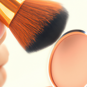 Suggestion: A close-up of a blush brush and fingertips touching it.