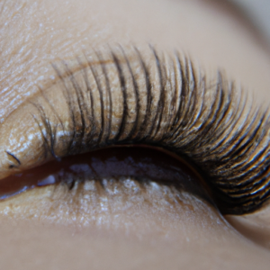 A close-up of a single lower lash with mascara on it.