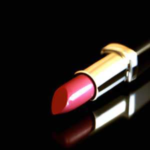Suggestion: A glossy and bold pink lipstick on a black background.