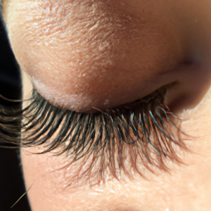 Close-up of a pair of eyelashes with a hint of mascara.