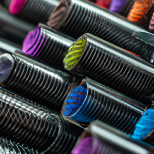 A close-up of a selection of natural mascaras in a variety of colors.
