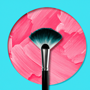 Suggestion: A colorful background with a vibrant pink blush brush in the center.