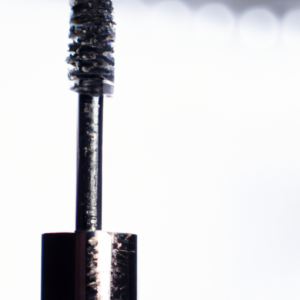 A close-up of a tube of mascara with a subtle sparkle effect.