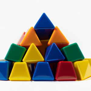 A stack of different colored building blocks arranged in a pyramid shape.