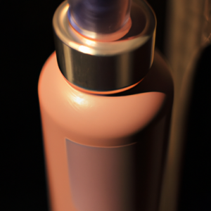Suggested Prompt: A closeup of a bottle of makeup primer with a light reflecting off its surface.